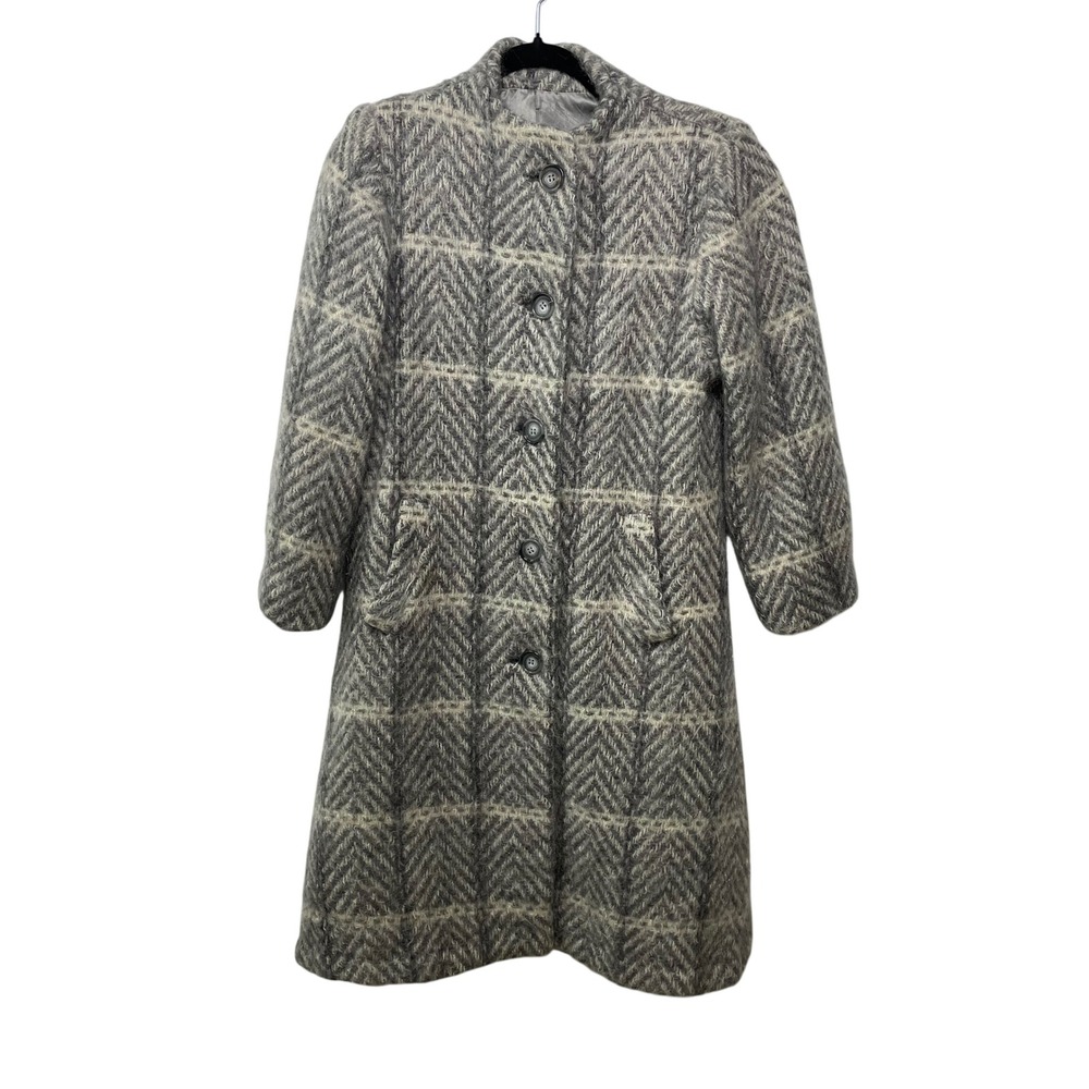 Paul Levy Vintage Mohair Blend Chevron Coat Grey Union Made S Old Money Heritage